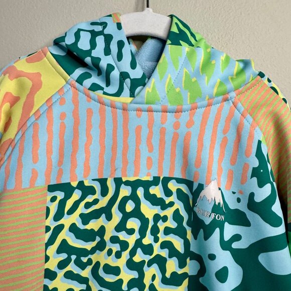 BURTON Oak Pullover Hoodie Kids S 8 Green Orange Fleece Lined Sweatshirt Unisex - Picture 3 of 12